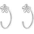thumbnail image 2 of Tiny Flower Small Half Hoop Earrings Sterling Silver 999 Cute Frangipani Flower 20G Cartilage Huggie Hoops Studs Tragus Earring Nose Ring Statement Ear Piercing Hypoallergenic Jewelry Gifts for Women, 2 of 7