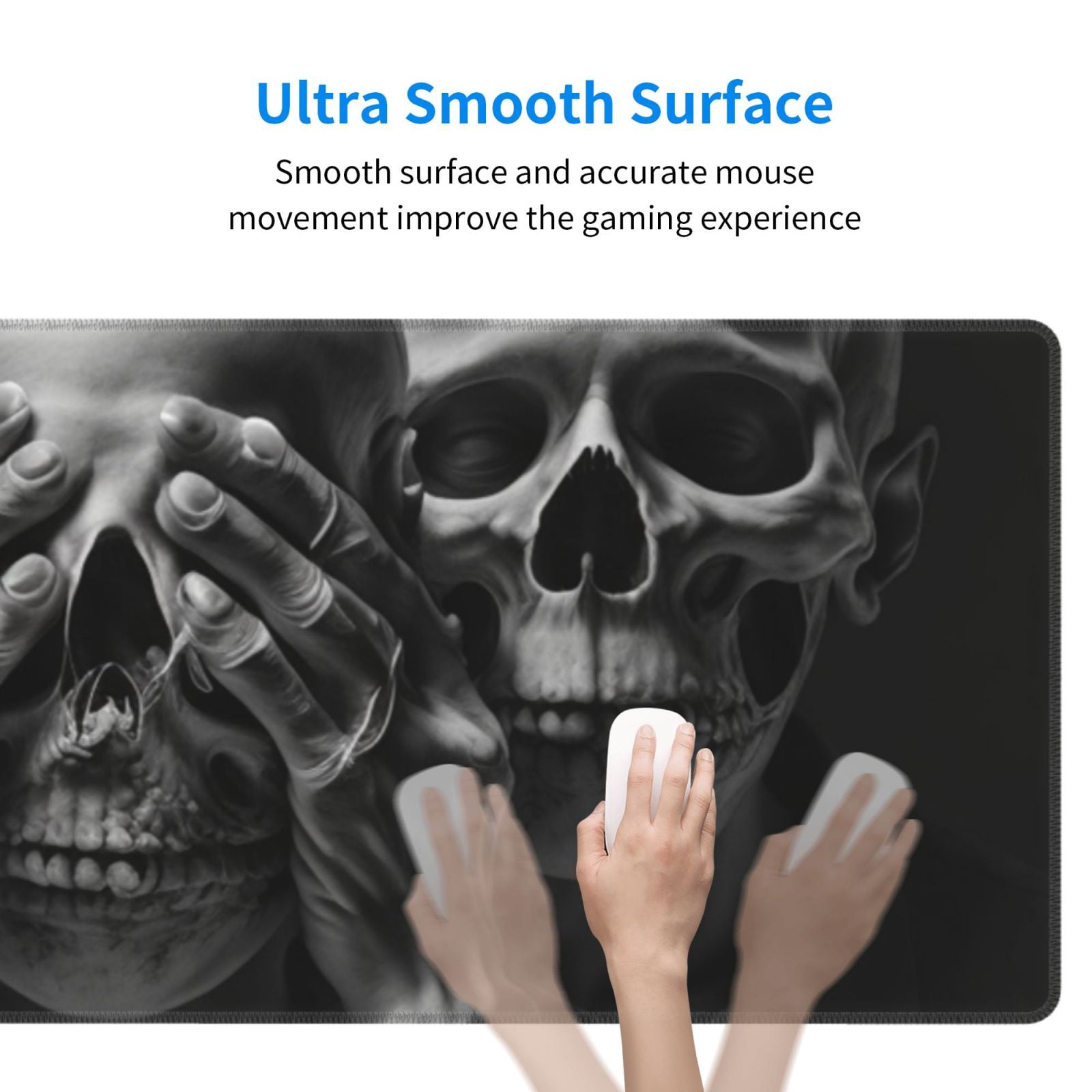 Death Skulls Gothic Skull Mouse Pad Extended Large Gaming Mousepad Non-Slip Rubber Big Keyboard Desk Mat 31.5 X 11.8 Inch