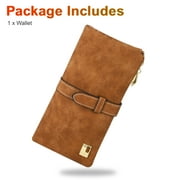 Vegan PU Leather Wallet, TSV Long Wallet with Multi-Cards for Women, Slim Bifold Purse, Card Holder with Snap, Brown