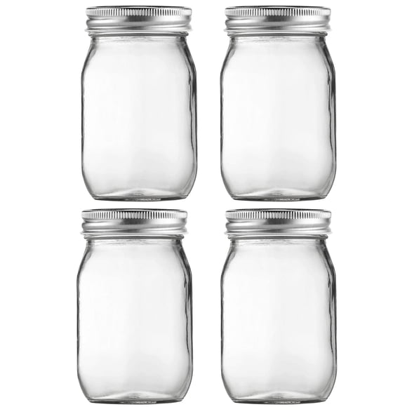 Frascos de vidrio BEWAVE de 500 ml, transparentes, con tapa para alimentos, paquete de 4