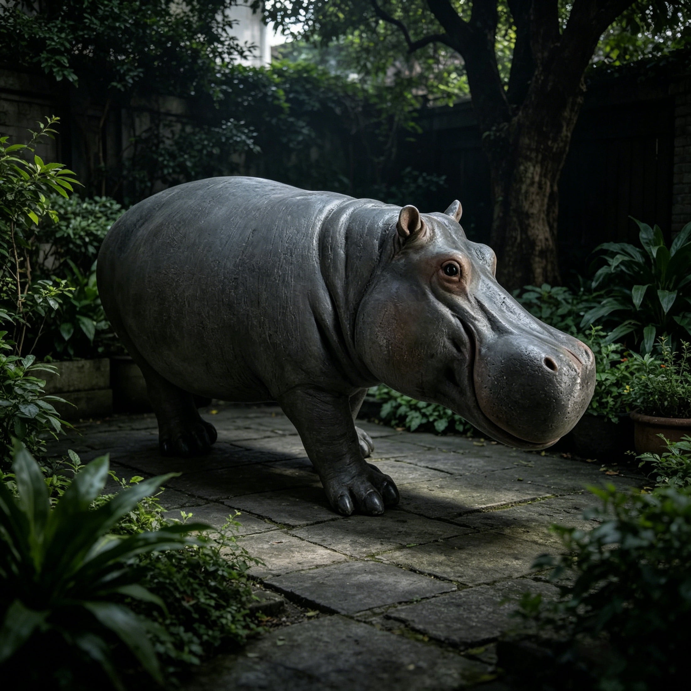 GDF Studio Hippopotamus Resin Indoor/Outdoor Guardian Statue, Weather-Resistant Decor Figurine for Garden & Courtyard