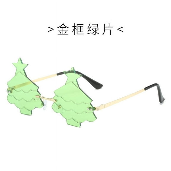 EXHUMKY Christmas Tree Shaped Rimless Sunglasses Fun Festive Glasses for Men Women Holiday Party Photo Prop