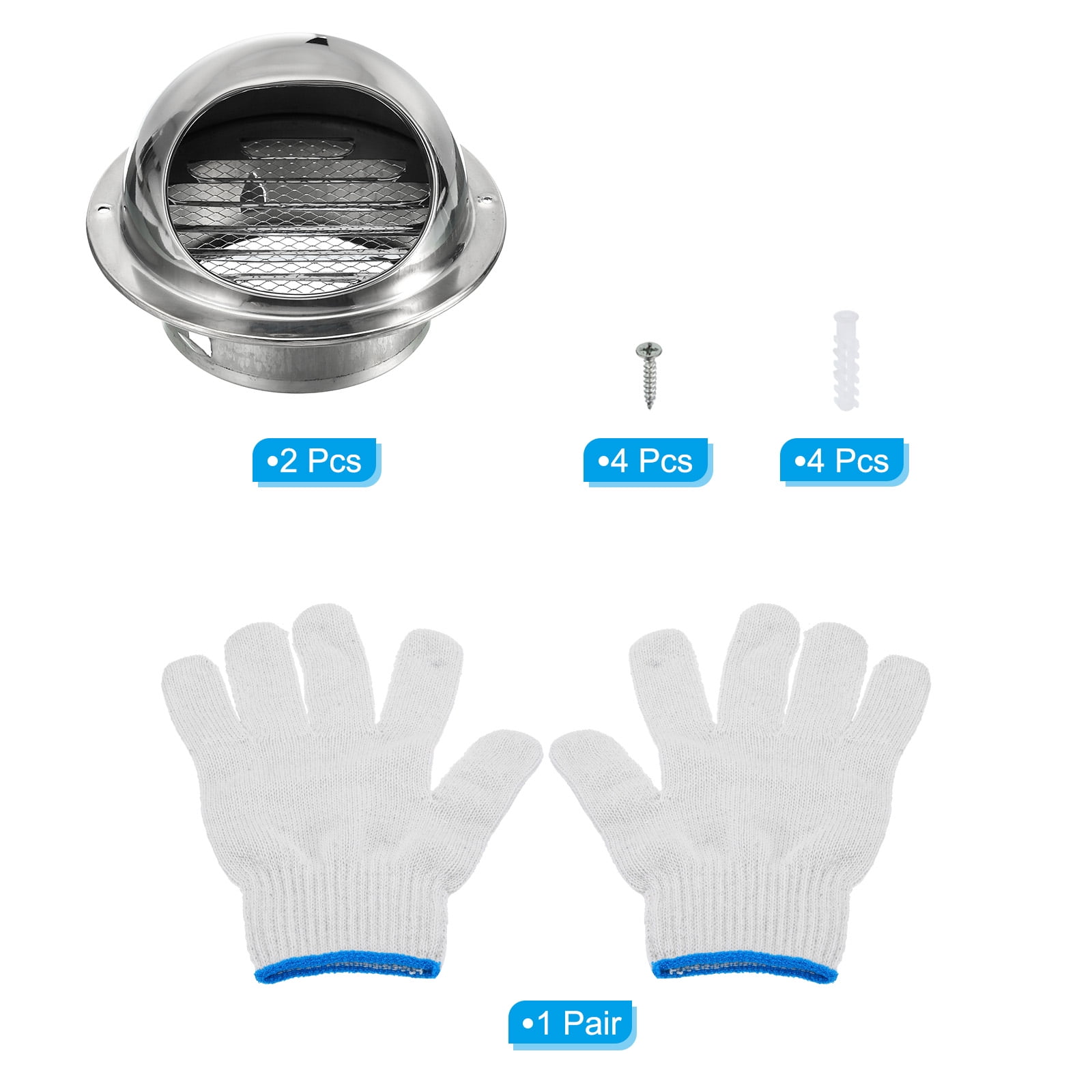 Uxcell 4" Round Soffit Air Vents, 2 Set Stainless Steel Louver Grille Vent Cover Mesh Grill Hood for Kitchen Bathroom