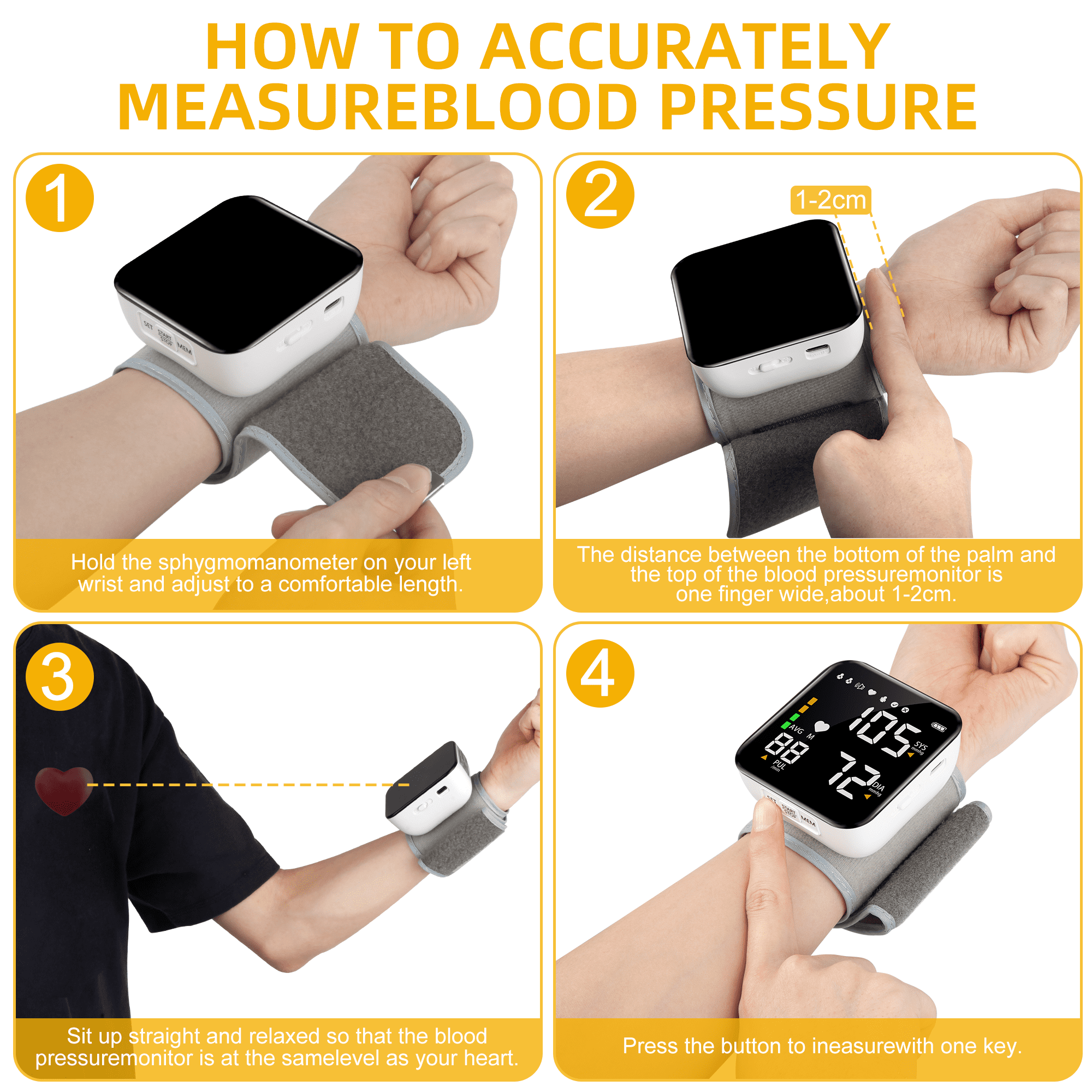VIIWII Automatic Wrist Blood Pressure Monitors with Adjustable Cuff and Large LCD Display Rechargable BP Monitor Machine for Home Use,White