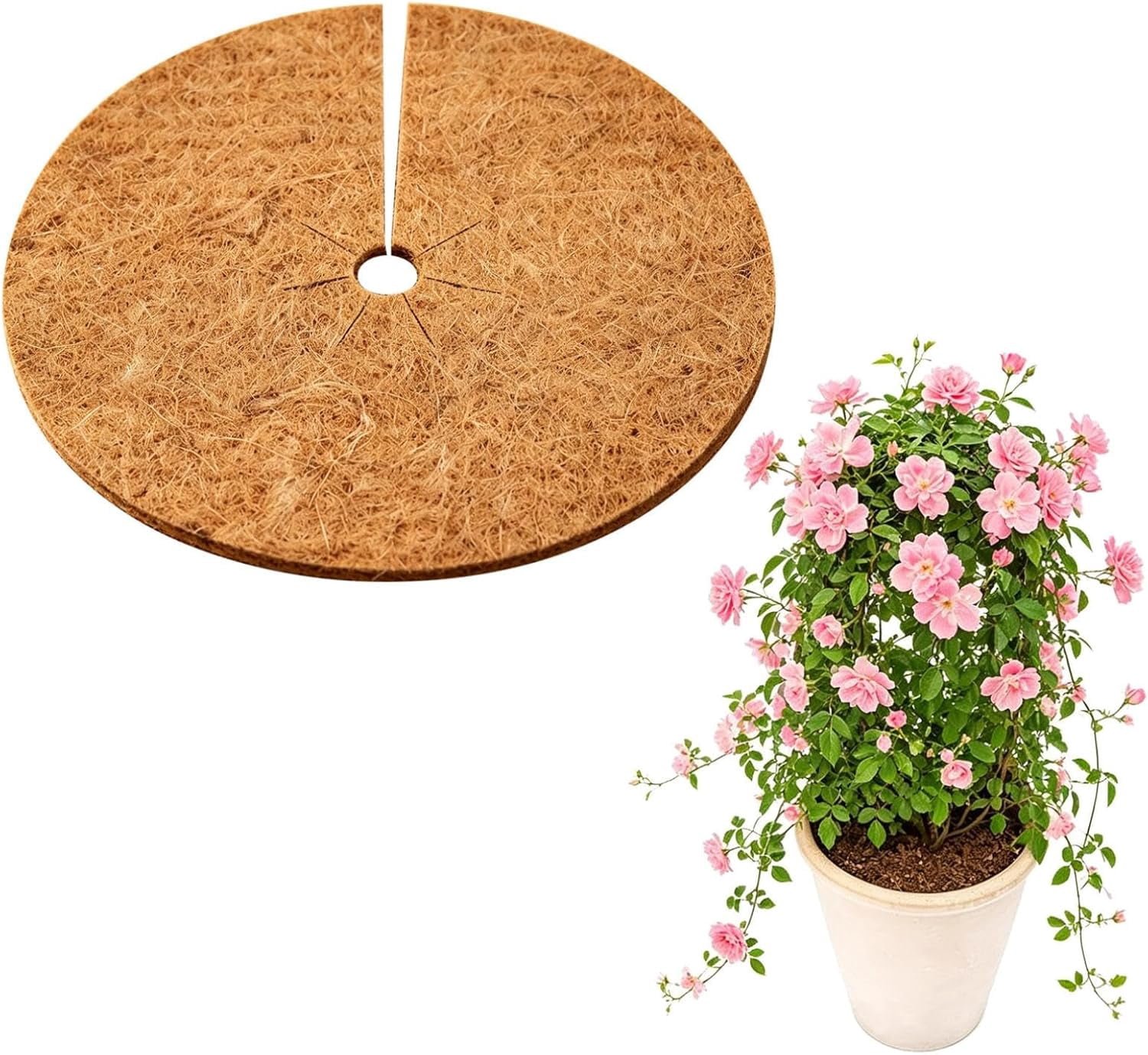 4pcs Coconut Fiber Mulch Ring Tree Plant Protector Mat, 14 Inch Natural Coco Coir Tree Mulch Ring Plant Pot Soil Covers, Tree Rings Disc Plant Cover for Indoor Outdoor Plants