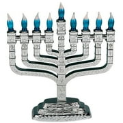 Electric Menorah The Knesset Silvertone Twelve Tribes with Blue Bulbs