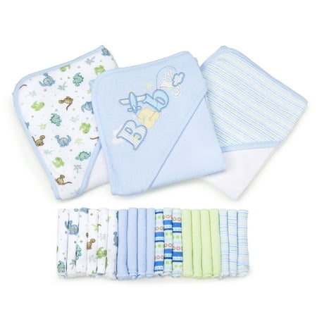 Spasilk Bath Hooded Towels & Washcloths Set for Babies 23-Piece Gift Set Blue Baby