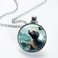 thumbnail image 2 of Sea Lion Glass Circular Pendant Necklace - Women's Fashion Necklace, 2 of 5