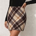 thumbnail image 3 of Wool Skirts for Women Fall Winter High Waisted Plaid Bodycon Pencil Short Mini Skirt, 3 of 8