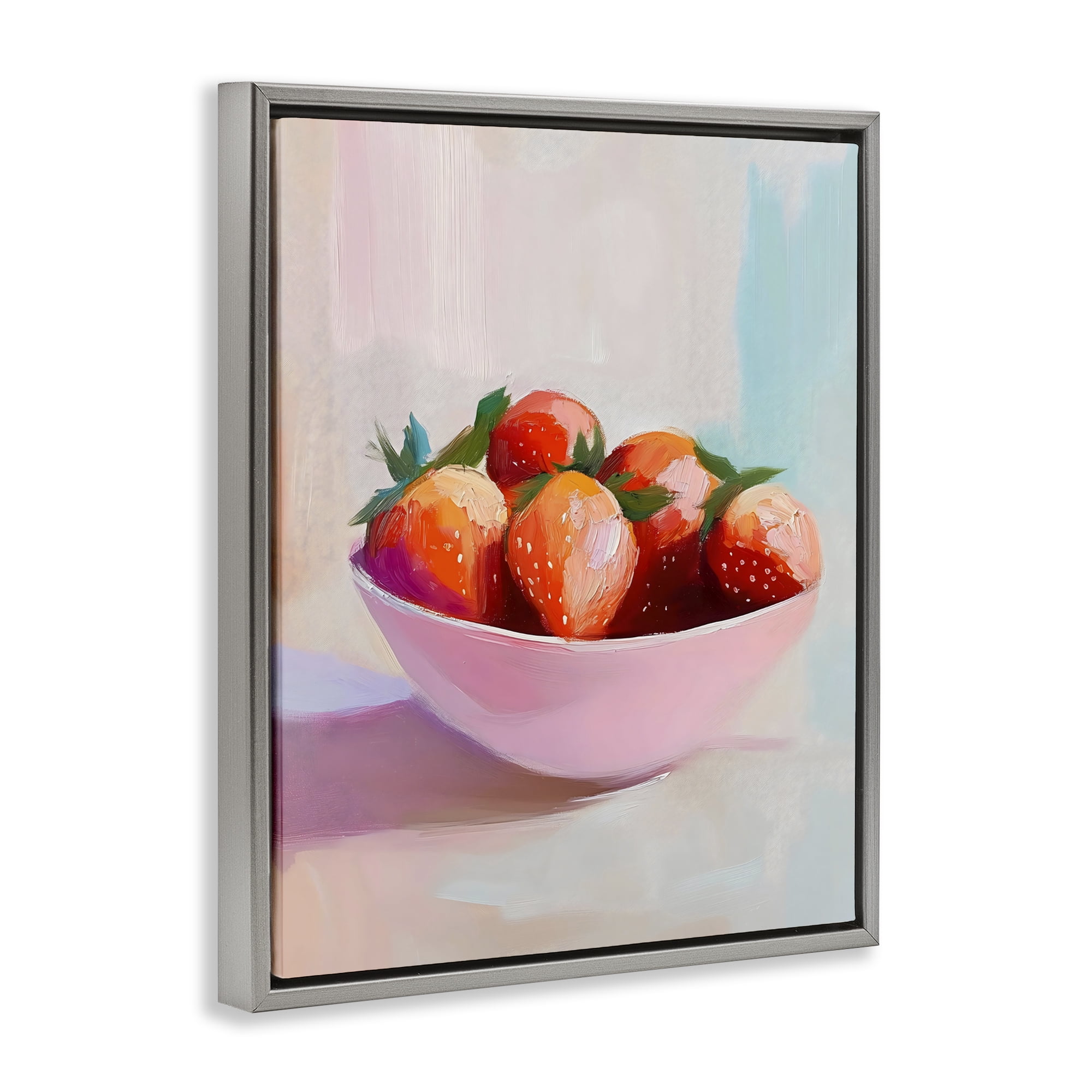 Stupell Industries Pastel Bowl of Strawberries Gray Framed Floater Canvas Wall Art, design by The Prints Vibe