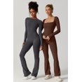 thumbnail image 4 of Womens Sexy Open Back Long Sleeve Flared Bottom Pants Romper Bodycon Jumpsuit, 4 of 6