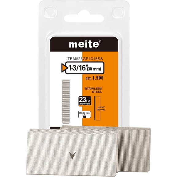 1,500 Counts MEITE 23 Gauge Pin Nails, 1-3/16 Inch Length 304 Stainless Steel Pin Nails
