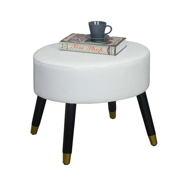 Designs4Comfort Tabouret Pouf Milieu du Siècle en Simili Cuir Blanc