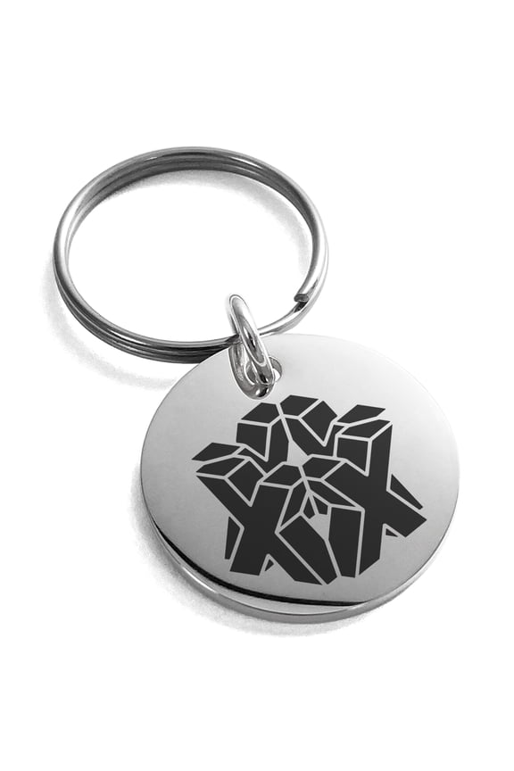 Stainless Steel Letter X Initial 3D Cube Box Monogram Engraved Small Medallion Circle Charm Keychain Keyring
