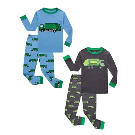 

KikizYe Little Boys Trash Truck Long sleeve Pajamas 100% Cotton 4 Pieces Pjs Size 6