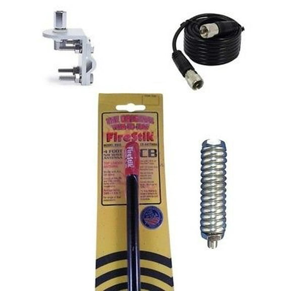 NEW FIRESTIK  KW4 B 4FT BLACK CB ANTENNA, 9 FOOT COAX, MOUNT & SPRING