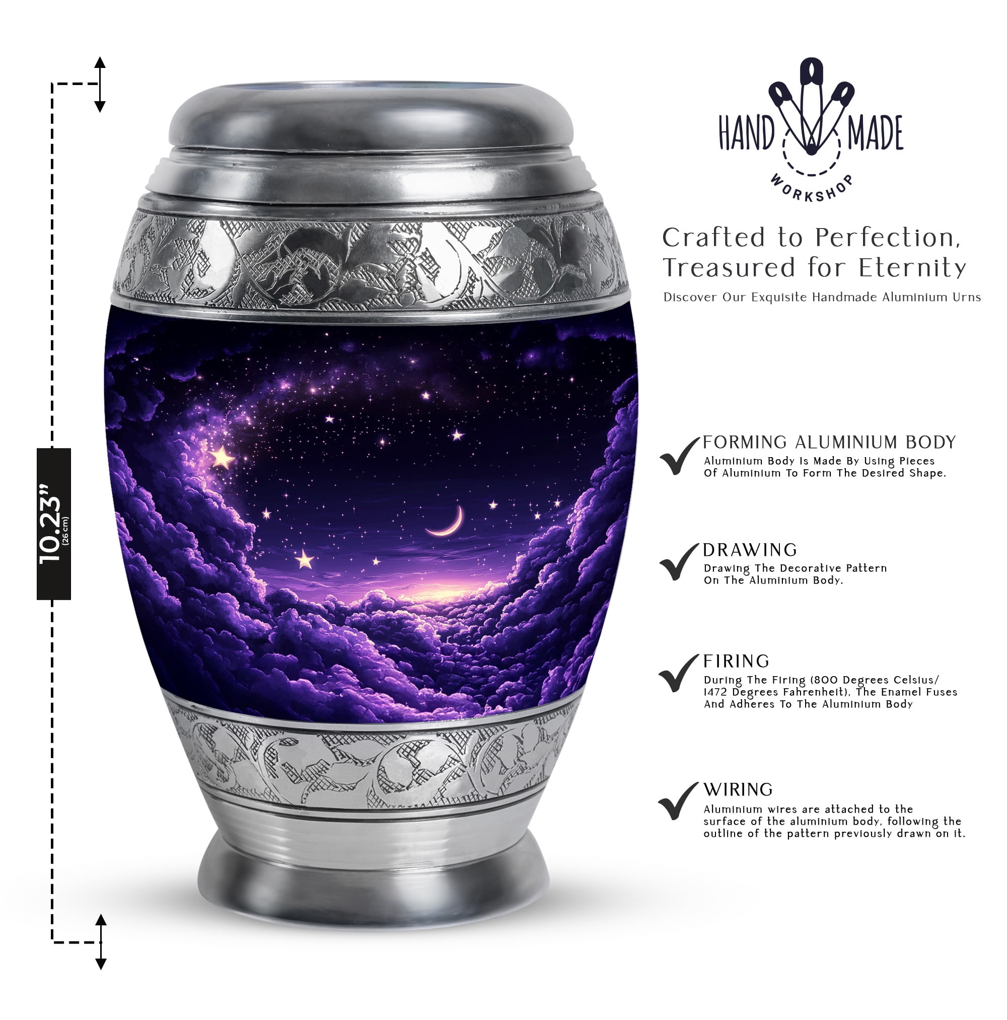 Yatskia Purple Cloud with Moon and Star Urn For Ashes For Women & Men, Small Cremation Urns For Human Ashes, (Monar 10 Inch and 3 Inch)