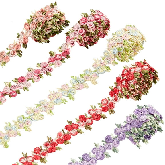 1Set 5 Colors Flower Trim Ribbon Floral DIY Lace Applique Sewing Craft Rose Lace Edge Trim Decorating Embroidered Polyester for Wedding Dresses Embellishment DIY Party Decor Clothes 5 Yards