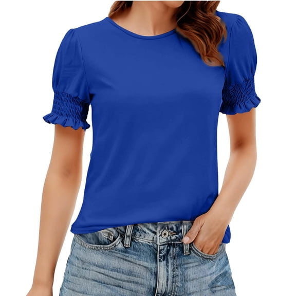 Fengactive Ruffle Short Sleeve Shirt for Women Spring Summer Crewneck Casual Daily T Shirts Comfort Tops