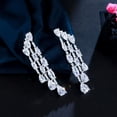 thumbnail image 6 of Classy 3 Lines CZ Long Drop Bridal Evening Wedding Earring White Gold Jewelry, 6 of 9