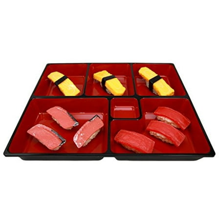 Style Lacquer - Atlantic Collectibles Japanese 6 Compartments Bento Box Style Lacquered Plastic Serving or Display Platter Tray 11.5