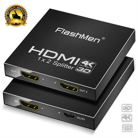 HDMI splitter 1 in 2 Out - ABLEGRID 4K Aluminum HDMI Powered Splitter Supports 3D 4K@30HZ FHD1080P for PS4 PS12 Xbox Fire Stick Roku Blu-Ray Player TV HDTV Projector