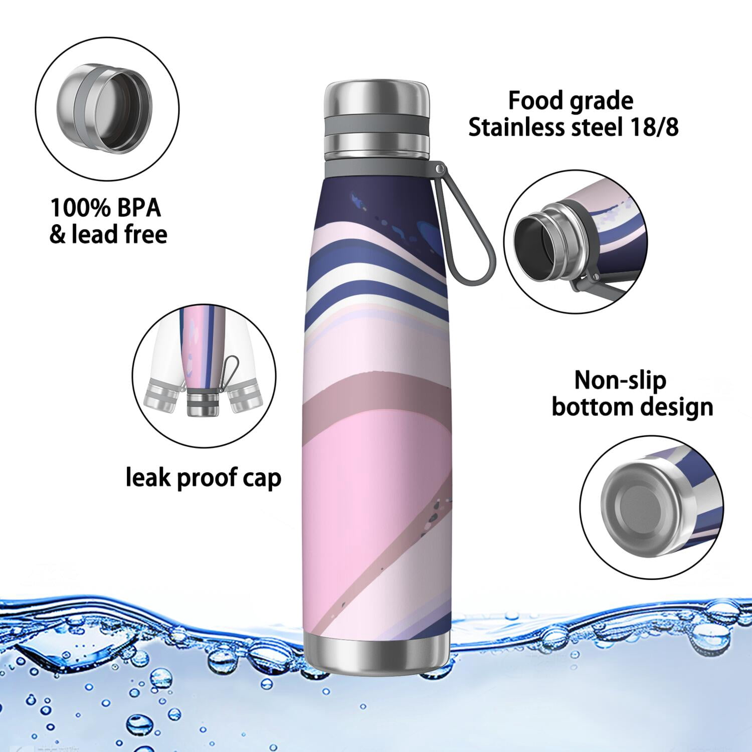 29oz Insulated Water Bottle with Tea Infuser, Stainless Steel Travel Mug, Liquid & Marble Print