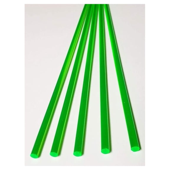 5 Pcs 1/4” Diameter x 24” Inch Long Color Green Clear Translucent Fluorescent Acrylic Plexiglass Rods - .25 Dia - 6.35mm