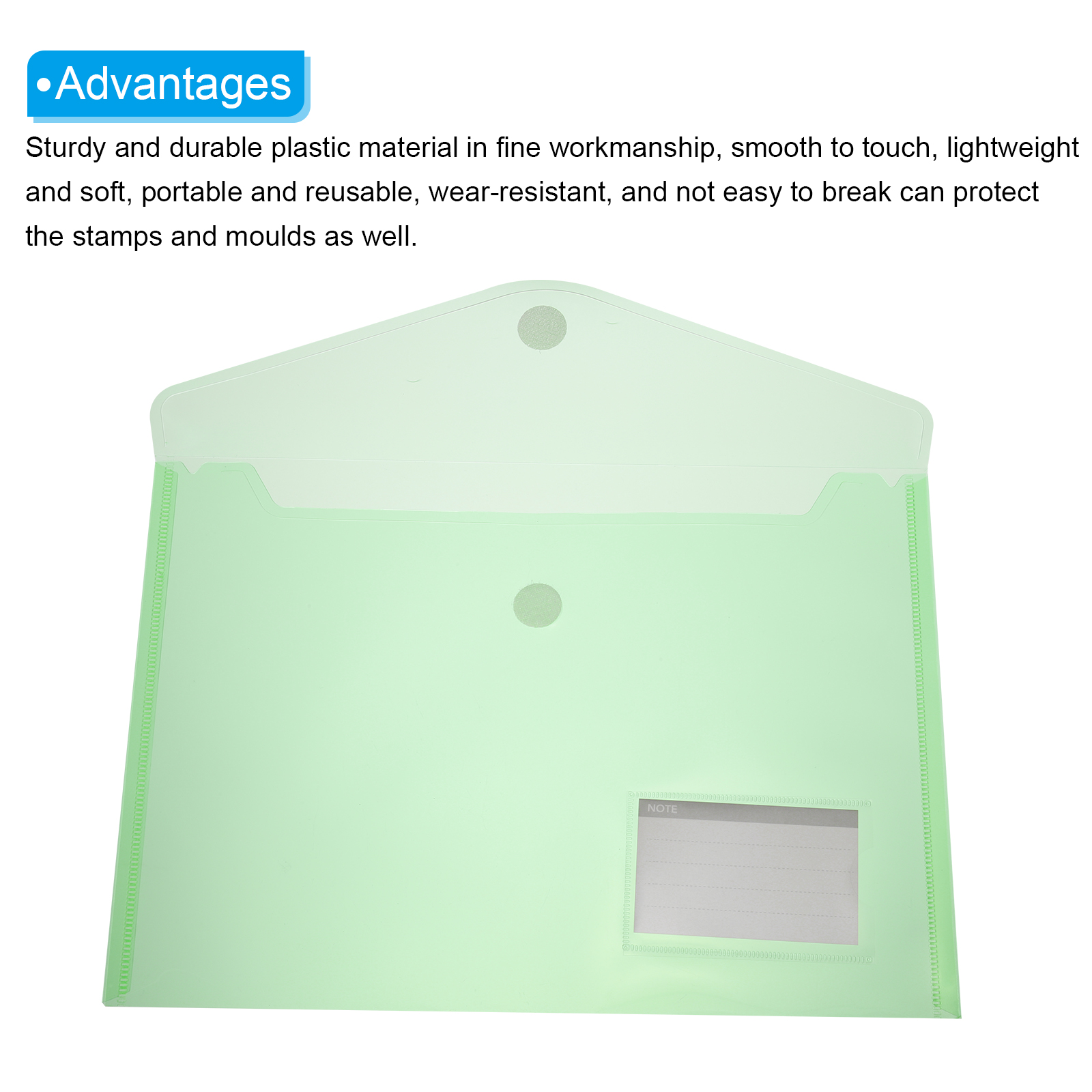 Uxcell Plastic Envelopes Folder, 15Pcs A4 Letter Size with Label Pocket File Bag Green