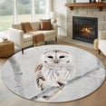 thumbnail image 3 of 5ft Washable Round Rug, Owl Non-Slip Circle Area Rug for Living Room Bedroom, Cute White Owl Perch On Tree Branch Snow Forest Indoor Floor Mat for Home Decor, 3 of 9