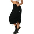 thumbnail image 4 of INSPIRE CHIC Midi Skirt for Women's Flap Pocket Back Slit Drawstring Cargo Skirt XL Black, 4 of 5