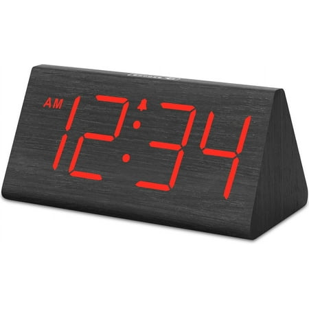 Wooden Digital Alarm Clocks for Bedrooms - Electric Desk Clock with Large Numbers, USB Port, Loud Alarm for Heavy Sleepers, Adjustable Volume, Dimmer, DST, Wood Décor Gifts, Adapter Powered