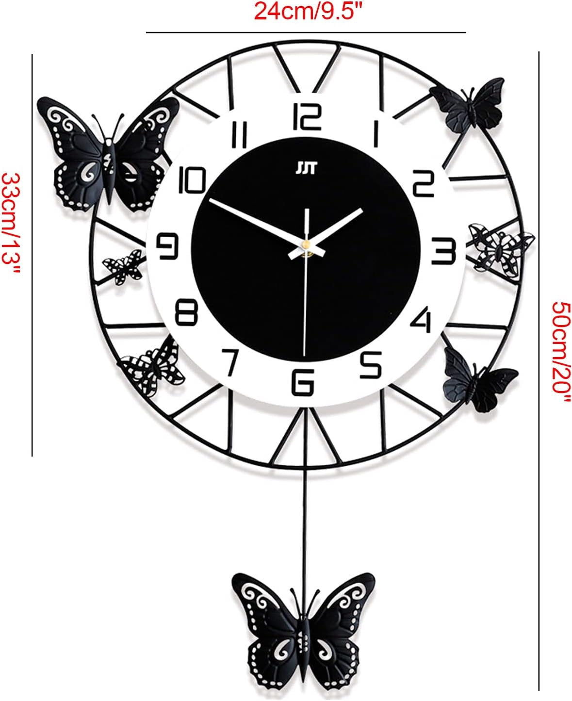 Miumaeov Wall Clock, Butterfly Wall-Mounted Clock, 20 Inch Large Round Wall-Mounted Silent Wall Clocks for Living Room, Bedroom, Office Space