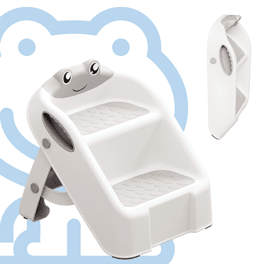 Aprpink Toddler Step Stool Foldable with Alphabet Patterns &  Non-Slip Surface Frog Pattern Plastic Gray
