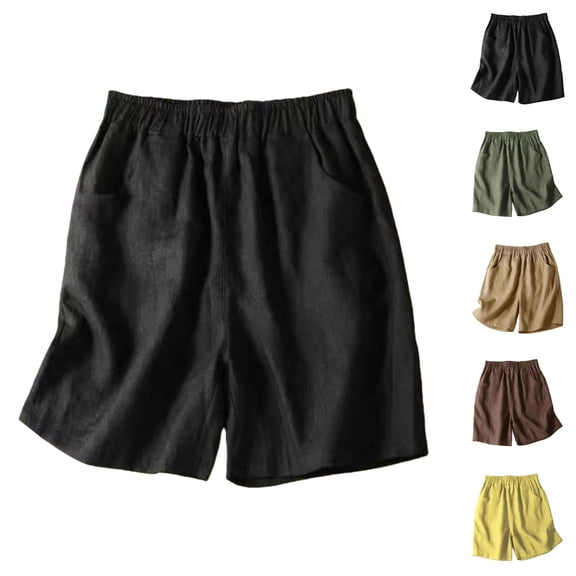 Delayuji Womens Cotton Linen Short High Waist Wide Leg Shorts Summer Thin Breathable Loose Casual Pants Women's Plus M-4XL