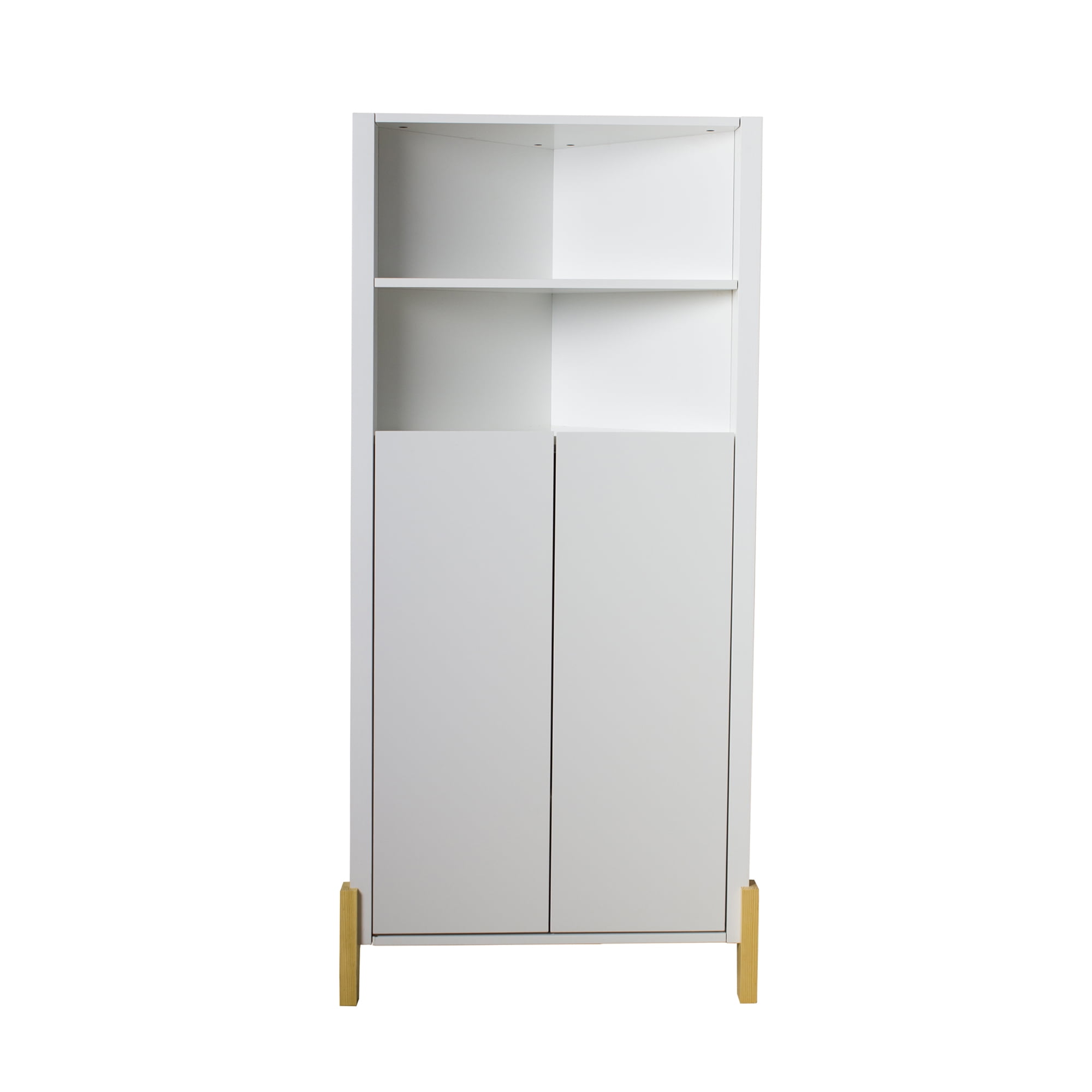 Wooden Corner Cabinet with Two Doors and 4-Tier Shelves, Corner Storage Cabinet Bookshelf