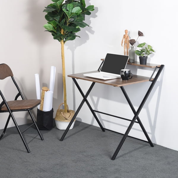Homy Casa Folding Desk For Small Space 2 Tiers Computer Desk