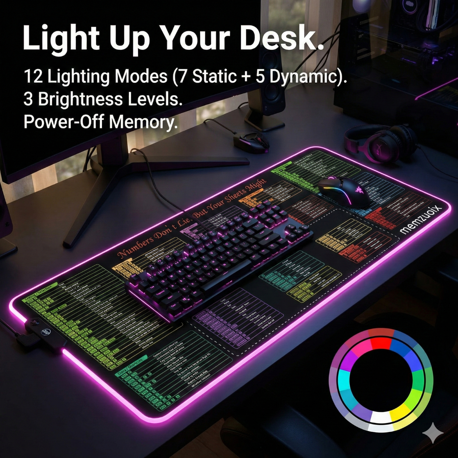 Memzuoix LED RGB Gaming Mouse Pad with Excel & Office Shortcuts photo 7
