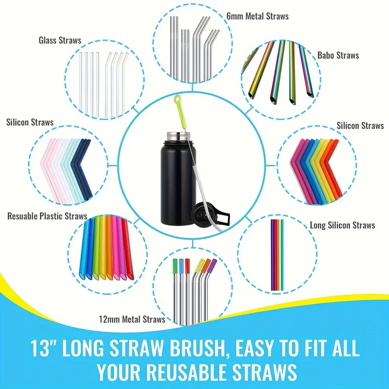 8pcs Straw Brush,Tea Stain Removal Brush,No Dead Corner, Multipurpose Kitchen Cleaning Brush,For Water Bottle,tea Cup, Groove,