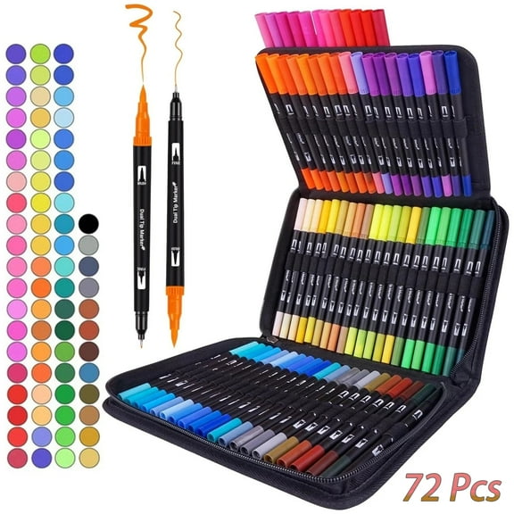 72 Colors Dual Tip Art Markers Set - Fine Tip & Brush Pens for Adult Doodling, Crafting, Drawing