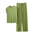 thumbnail image 2 of PNTUTB Women's Casual Solid Color Loose Comfortable Short Sleeve Crew Neck Top with Drawstring Pants Pajama Set, 2 of 6