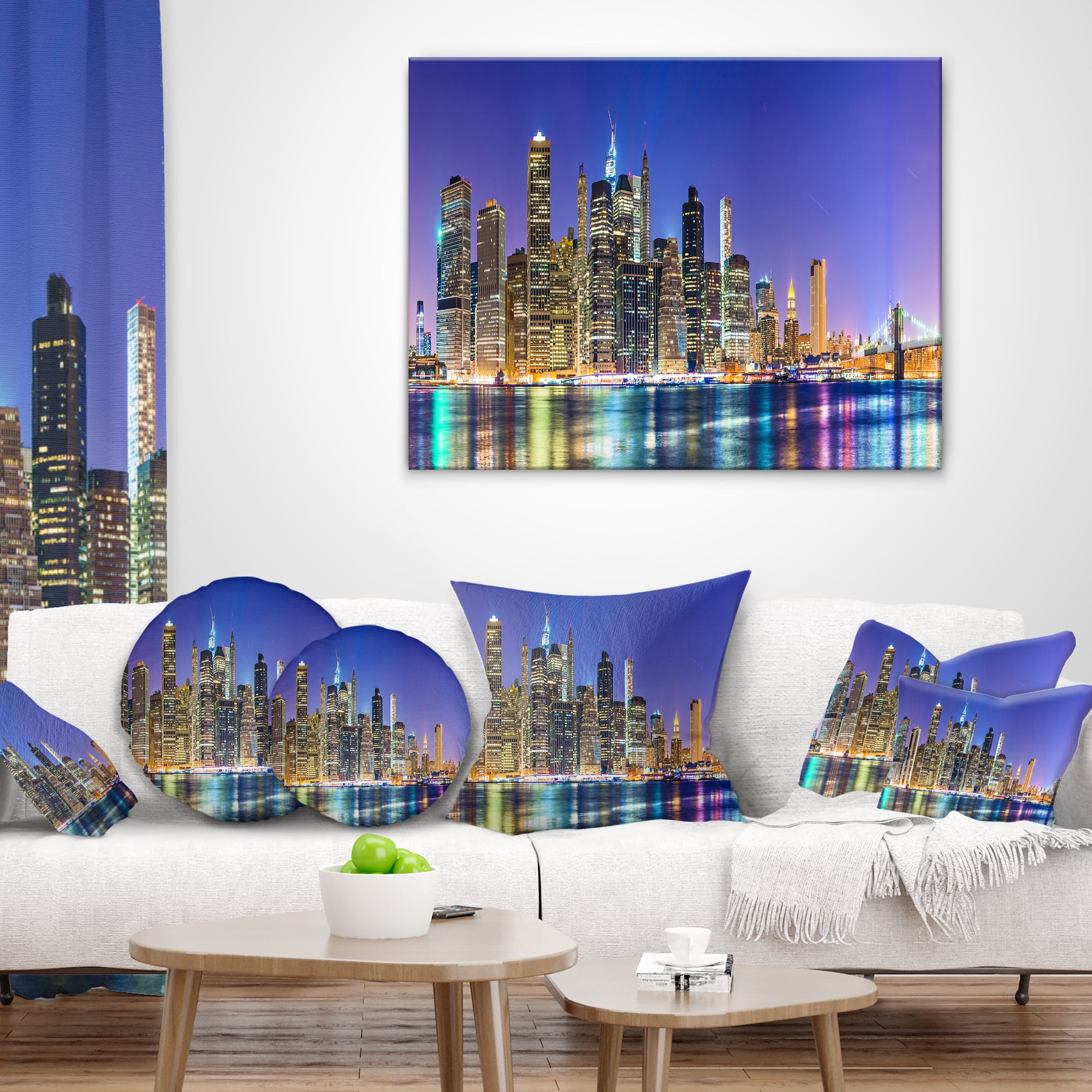 Designart New York Cityscape Panorama - Photography Landscape Printed Throw Pillow - 12x20