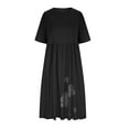 thumbnail image 6 of Summer Saving Wycnly Summer Dresses for Women Vintage Cotton Linen Plus Size Pleated Swing Tunic Long Dress with Pocket 2024 Elbow-Length Round Neck Dandelion Print Maxi Formal Dress Black m, 6 of 6
