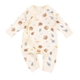 thumbnail image 2 of Lilgiuy Newborn Fall Jumpsuit Cute Cartoon Print Solid Color Long Sleeve Ultra-soft and Breathable Romper Coming Home Outfit for Photoshot (Beige,3-6 months), 2 of 3