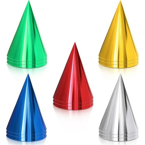 50 Pack Birthday Party Cone Hats,Bulk Party Hats Set,Colorful Birthday Party Hats,Metallic Foil Cone Hats for Kids and Adults(5 Colors)