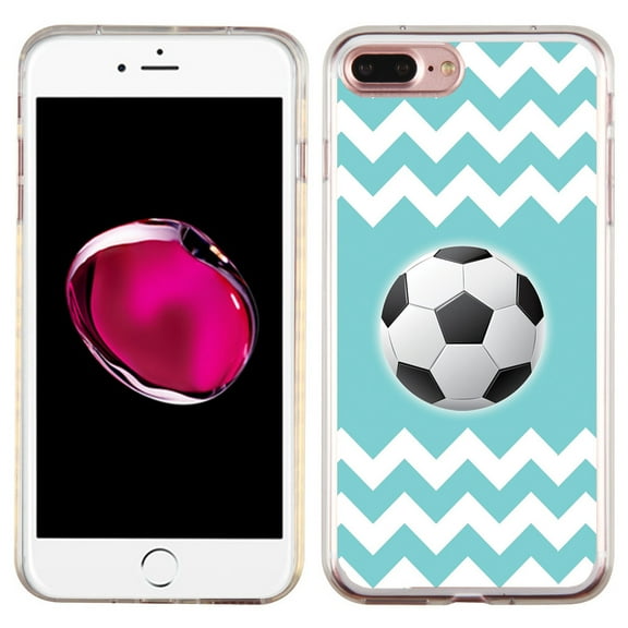 Slim-Fit Case for Apple iPhone 8 PLUS / 7 PLUS, OneToughShield ® Premium TPU Gel Protector Phone Case - Chevron/Teal/Soccer