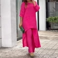 thumbnail image 2 of Women's 2 Piece Outfit Sets Casual 3/4 Sleeve T-Shirts Irregular Hem Wide Leg Pants Lounge Suits, 2 of 5