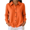 thumbnail image 2 of thefmos Women's Fall Winter Collared Long Sleeve Button Down Blouses Solid Casual Shirts Basic Dressy Tops for Office Work Daily Wear Fashion Clothes, Orange M, 2 of 7