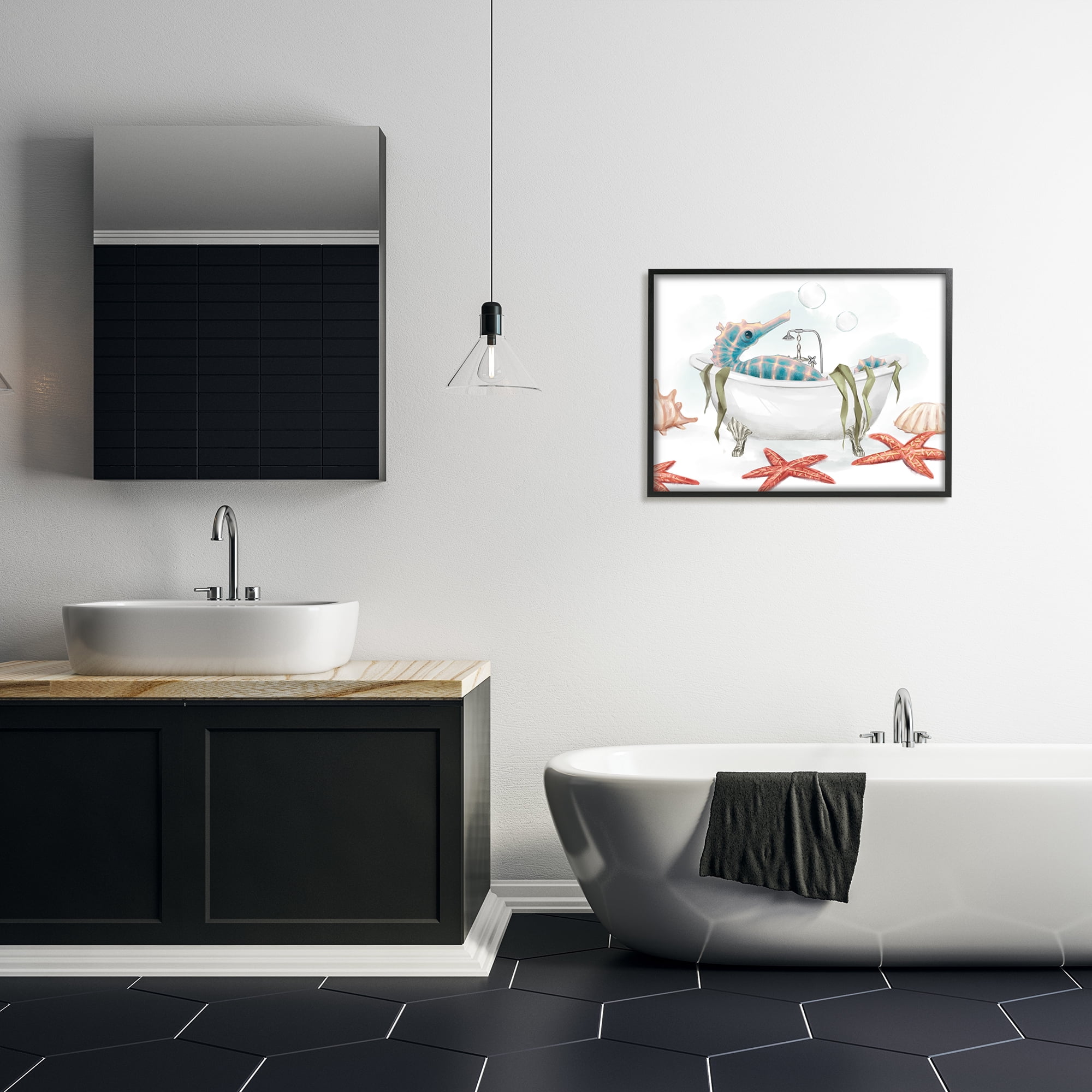 Stupell Industries Seahorse Resting Nautical Bath Tub Starfish Bubbles, 24 x 30, Designed by Ziwei Li