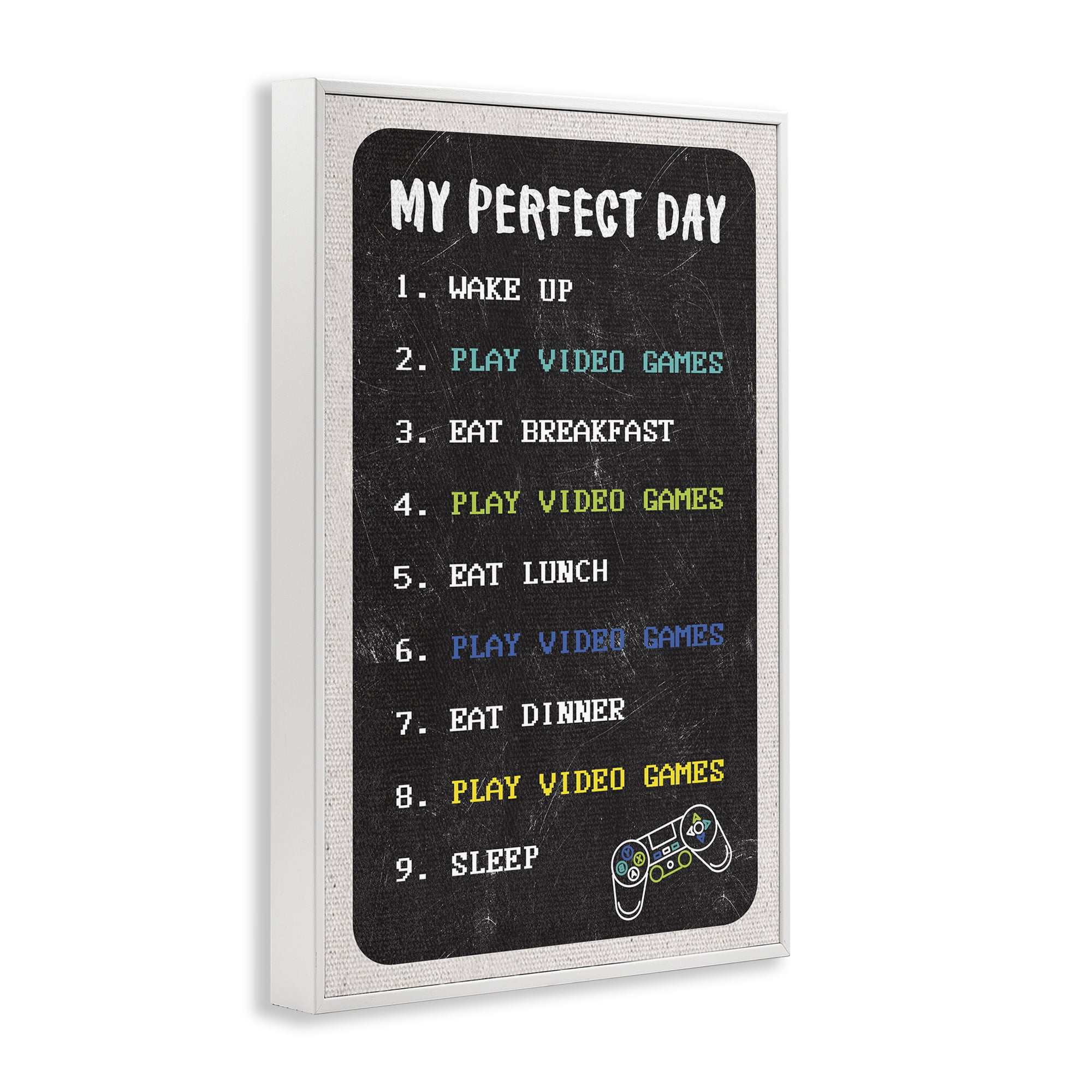 Stupell Industries Perfect Day Gamer Life Typography Painting White Framed Art Print Wall Art, 16 x 24